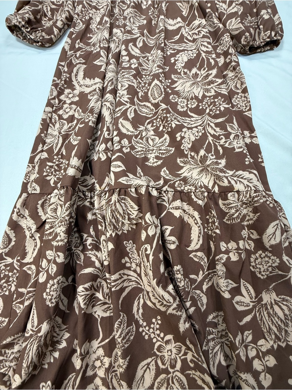 Boho Brown Floral Tiered Maxi Dress with Cream Print - Picture 14 of 14